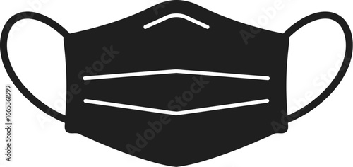 A black surgical face mask with ear straps on a white background Eps 10