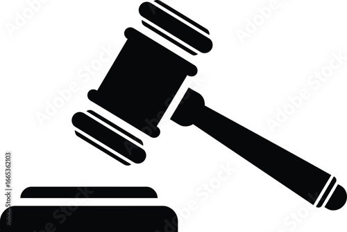A black gavel resting on a sound block on a white background Eps 10
