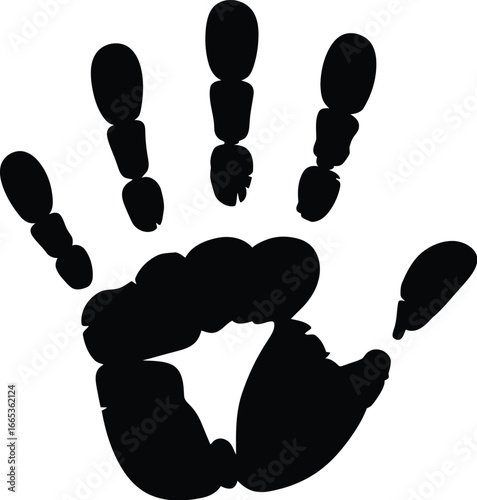 A black handprint isolated on a white background with fingers spread apart Eps 10
