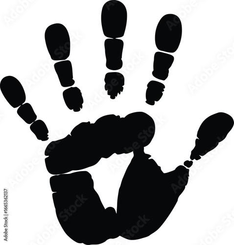 A black handprint with fingers spread on a white background Eps 10