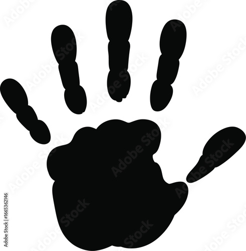 A black handprint on a white background with fingers spread apart Eps 10