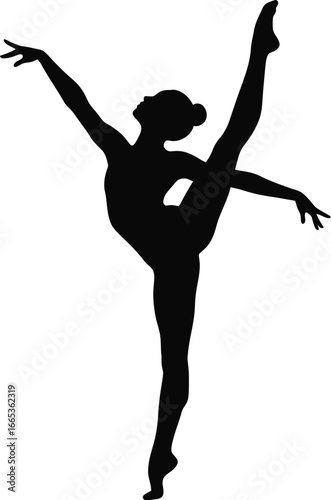 A black silhouette of a female ballet dancer in a graceful pose standing tall Eps 10