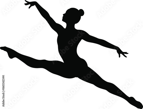 A female ballet dancer in mid jump on a white background in silhouette Eps 10