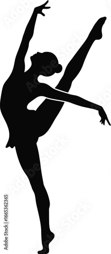 A black silhouette of a female ballet dancer in a graceful pose on white Eps 10
