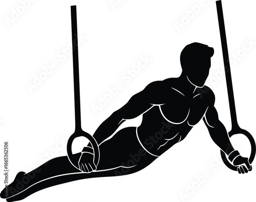 Man performing gymnastics on rings in a horizontal position Eps 10