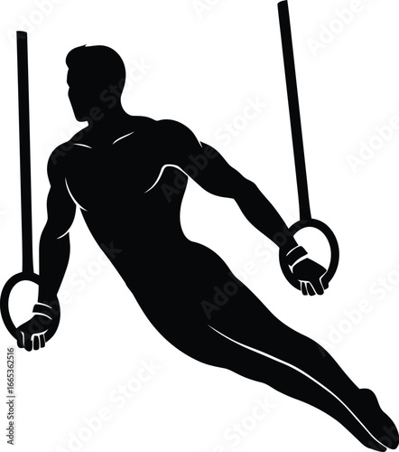 Man exercising on gymnastic rings in a suspended position Eps 10