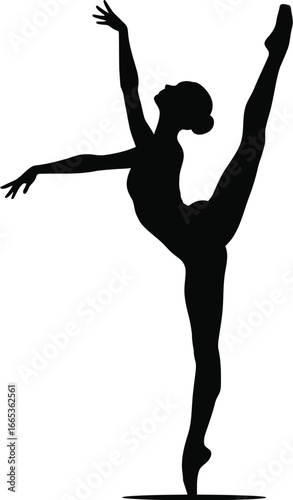 Young Woman in Elegant Ballet Pose Silhouette Against White Background Eps 10