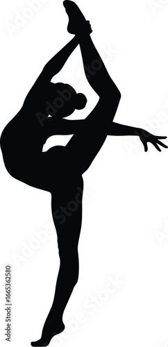 A black silhouette of a dancer in a graceful pose on white background Eps 10