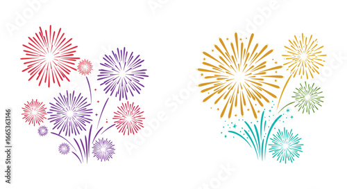 Colorful fireworks exploding in the air with vibrant streaks and patterns
