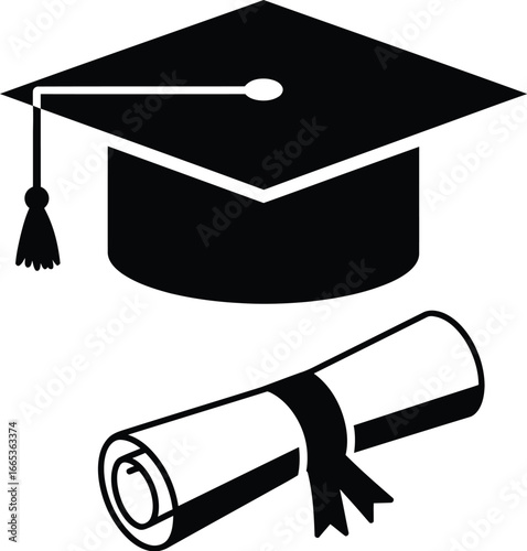 Graduation cap and diploma icon for education and academic achievement Eps 10