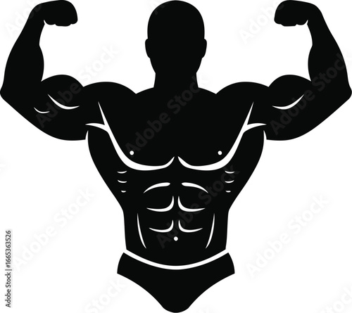 Muscular man flexing arms and showing off his physique from behind Eps 10