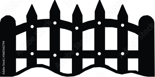 flat snow covered Christmas fence with lights. One white background silhouette  vector illustration.