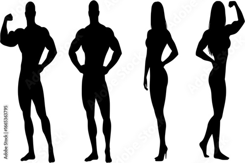 Body builder male and female sport silhouette. Good use for symbol, logo, web icon, mascot, sign, avatar, or any design you want. Easy to use.