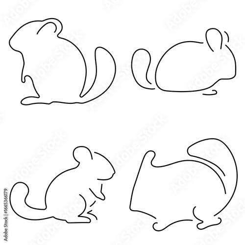 Group of black chinchila icons on a white background. Vector illustration.