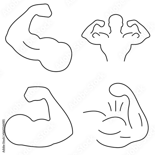 Group of black biceps icons on a white background. Vector illustration.