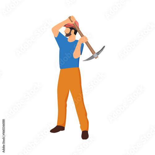 Construction Worker Swinging Pickaxe - Laborer's Hard Work on the Jobsite
