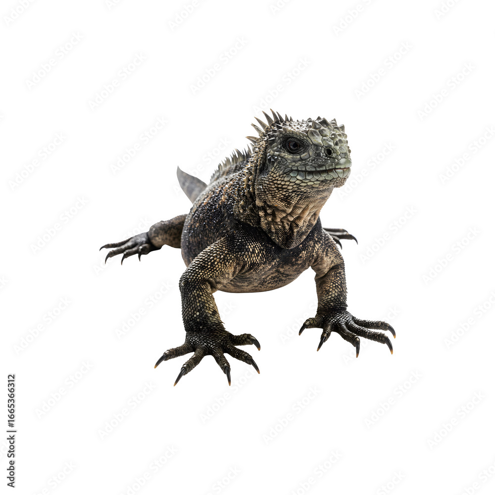 Obraz premium Realistic iguana lizard standing isolated on white bckground exotic reptile animal photography