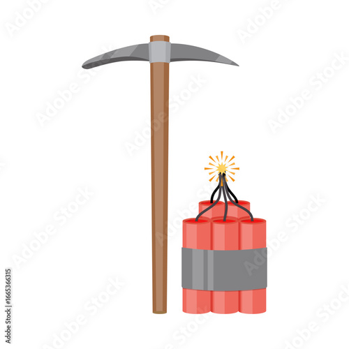 Mining Tools Pickaxe and Dynamite for Mineral Extraction and Excavation