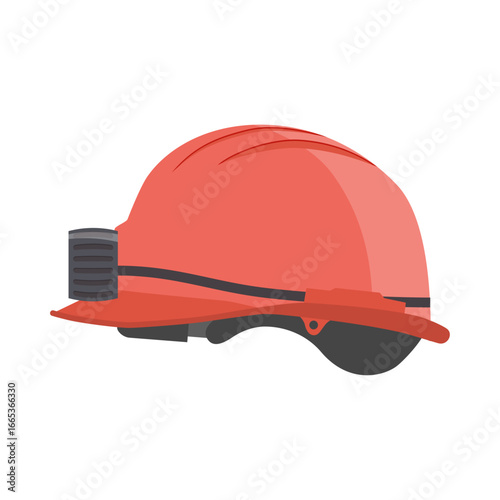Protective red hard hat with headlamp for construction and mining safety equipment