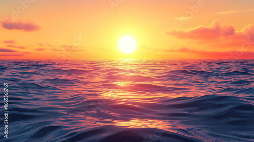 Sunset over the calm sea Ai Generative