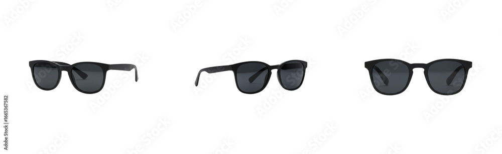 Fototapeta premium Fashion accessories showcase stylish sunglasses trio in minimalist studio setting isolated set png
