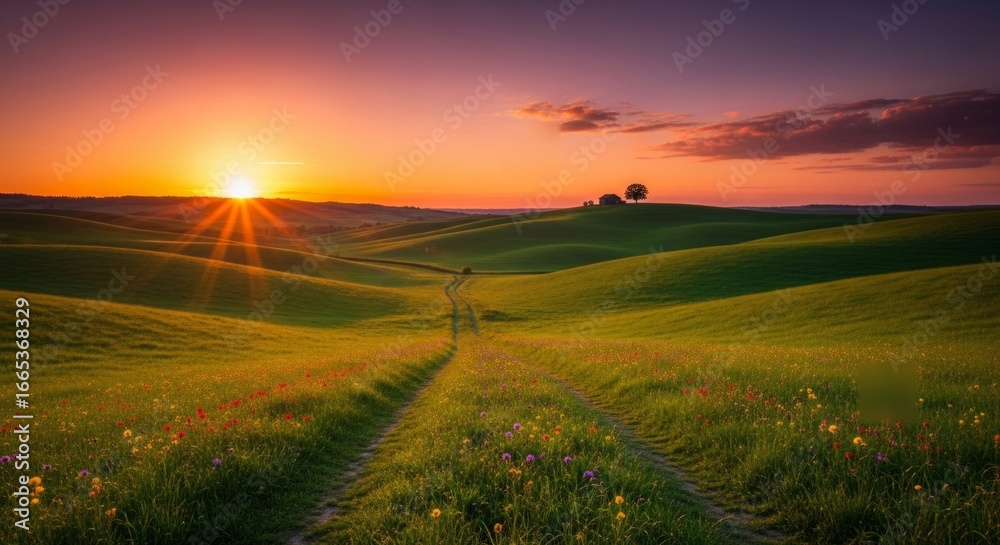 Fototapeta premium Sunrise over rolling hills