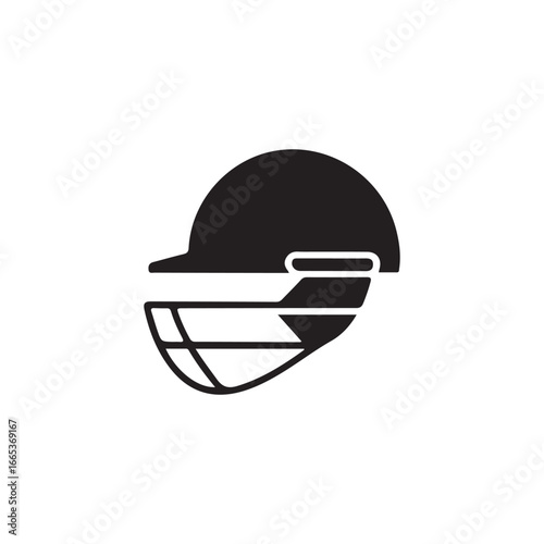 Simple black and white cricket helmet graphic.A bold, solid black silhouette of a cricket helmet, set against a plain white background.