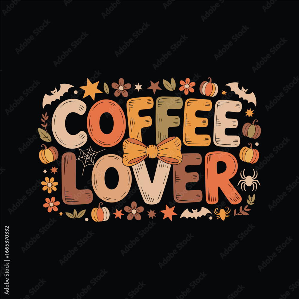 Obraz premium Autumnal Coffee Lover design with decorative elements and a bow tie graphic