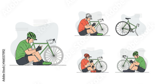 Cyclist relaxation and technology usage depicting modern lifestyle and cycling culture