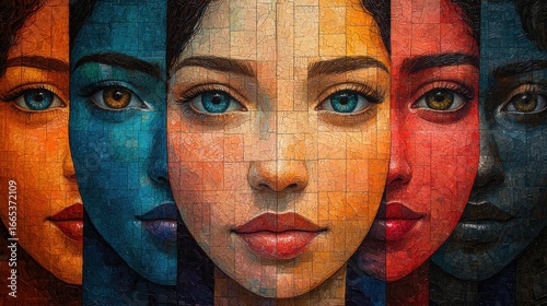 A vibrant tapestry of diverse faces, each a unique thread in a vibrant community woven by the creative hands of an AI, showcasing the beauty of human interaction and individuality,8k 