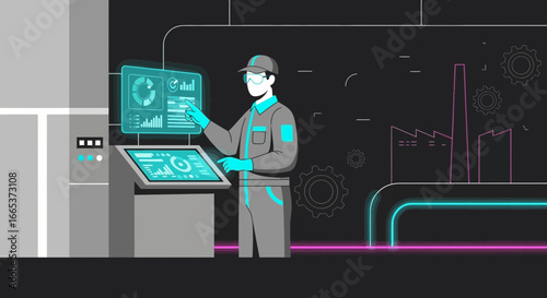 Futuristic factory automation with advanced data analytics and expert supervision leading to