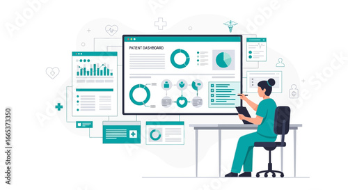 Healthcare professional analyzing patient data on a dashboard for improved treatment outcomes