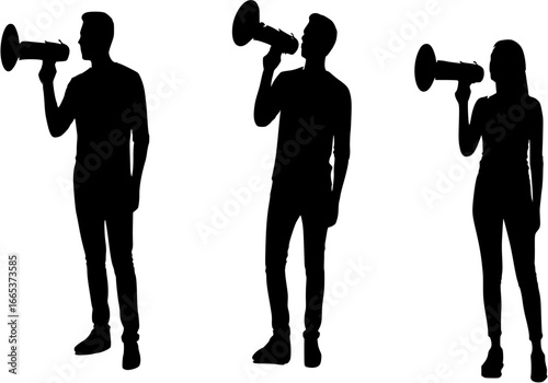 Attractive people with megaphone silhouettes
