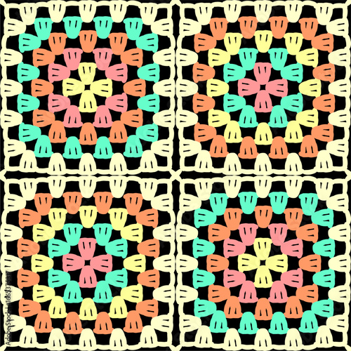 Pattern with crochet granny square wallpaper handmade decorative art design print
