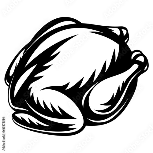 Monochrome stylized illustration of a roasted chicken, ready for Thanksgiving dinner