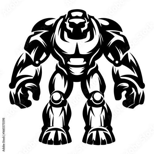 Abstract Robotic Golem in Monochrome Bold Lines Illustration Art Concept