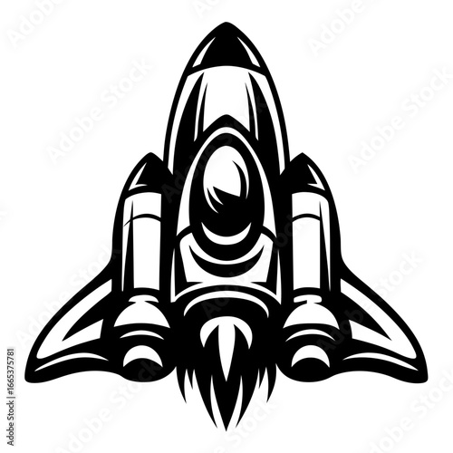 Monochrome Rocket Ship Vector Illustration Ready for Space Travel Adventure