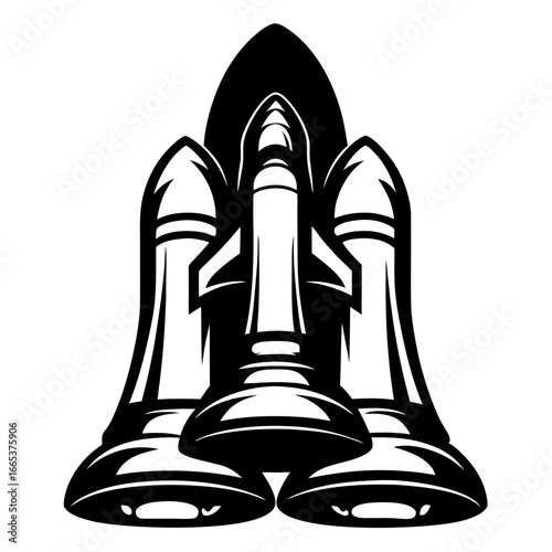 Dramatic monochrome illustration of a space shuttle ready for liftoff and adventure