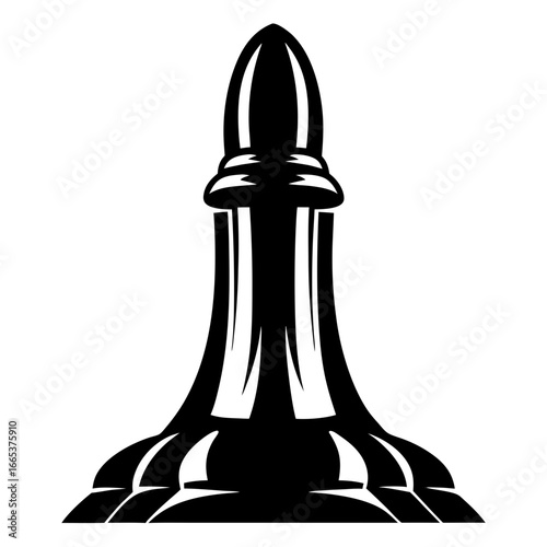 Black and white graphic of a chess rook with dramatic flair