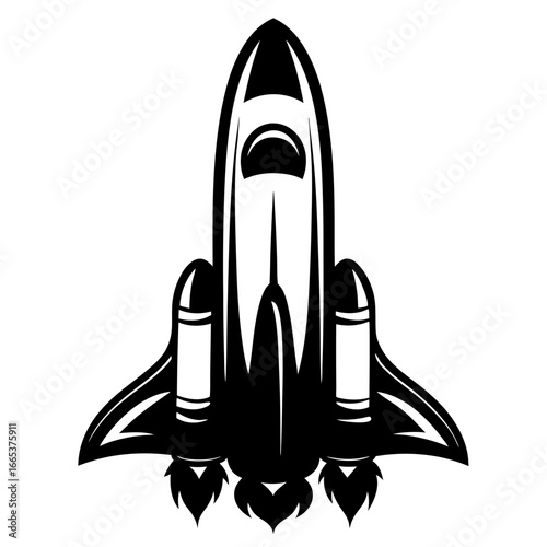 Cartoon Space Shuttle Launches with a Simple yet Bold Black Design