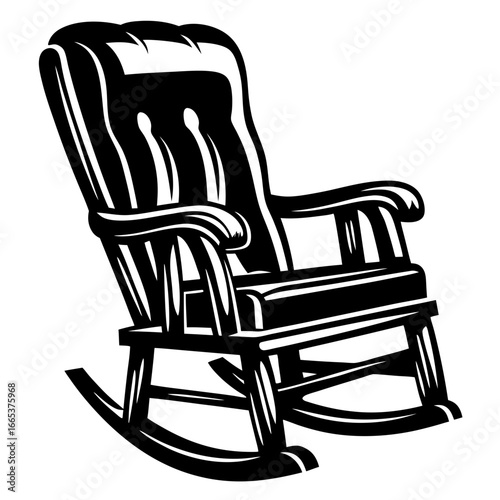 A classic black and white vector illustration of a comfortable rocking chair