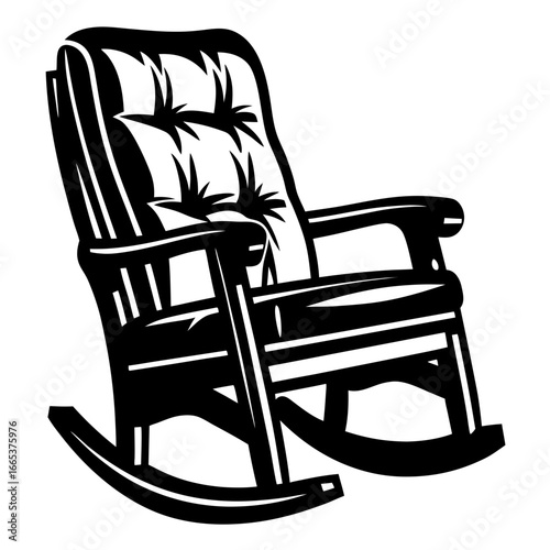 Black and white rocking chair illustration with ornate cushion detail art