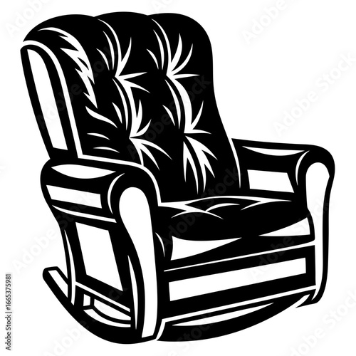 Black and White Illustration of a Tufted Rocking Chair for Relaxation