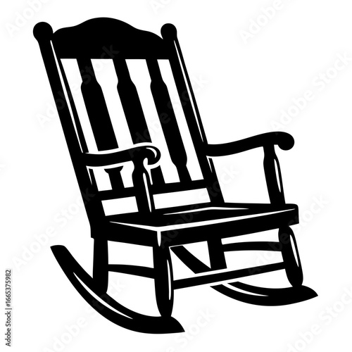 Elegant black and white rocking chair silhouette illustration, capturing timeless comfort