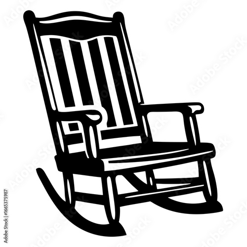Monochrome Rocking Chair Illustration with Slatted Back and Smooth Arcs
