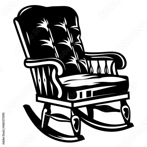 A stylish black and white vector illustration of a rocking chair