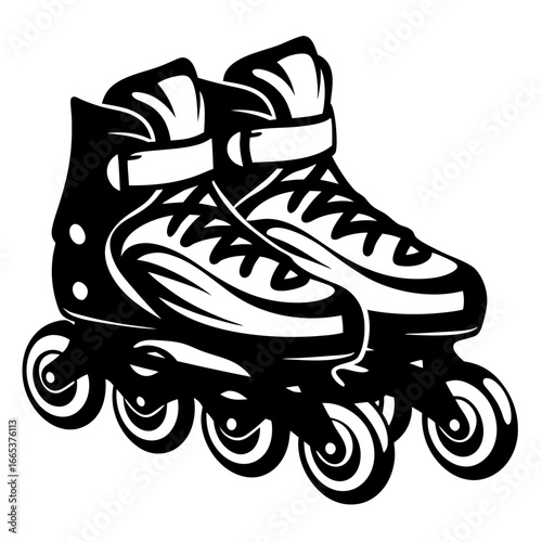 Stylized Inline Skates Illustration Depicting Speed and Athleticism in a Monochrome Palette