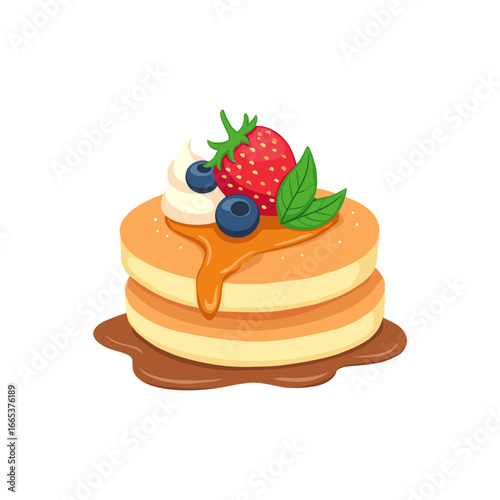Stack of Pancakes with Fruit and Syrup