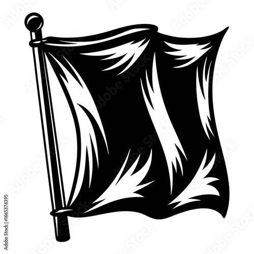 Waving monochrome flag illustration isolated on white background, classic vector style