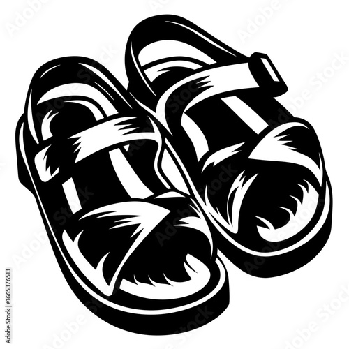Elegant monochrome illustration of a pair of comfortable strap sandals footwear